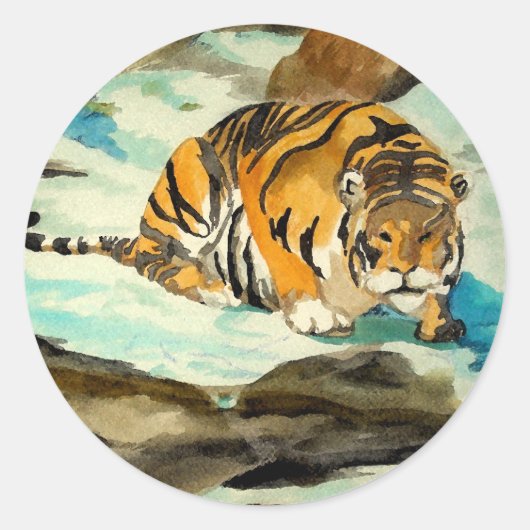 Wasserfarbe Tiger Runder Aufkleber (Vorderseite)