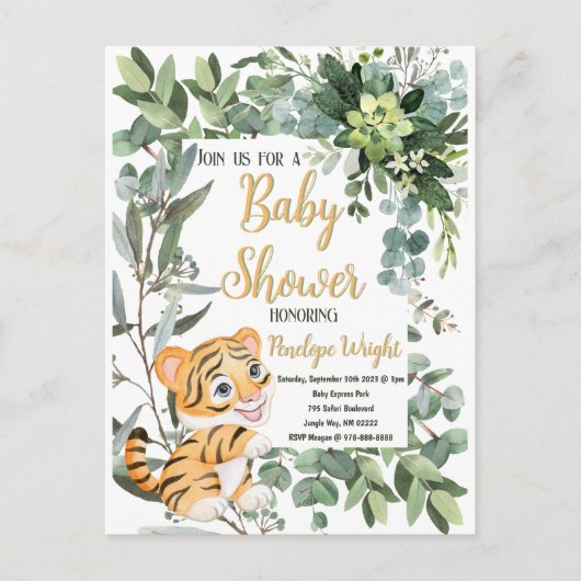 Wasserfarbe Tiger Safari Jungle Leaf Babydusche Postkarte (Vorderseite)
