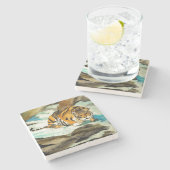 Wasserfarbe Tiger Steinuntersetzer (Seitenansicht)