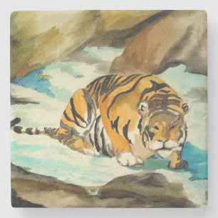 Wasserfarbe Tiger Steinuntersetzer