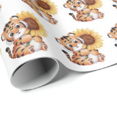 Wasserfarbe Tiger umarmt eine Sonnenblume Geschenkpapier (Rolleneckpunkt)