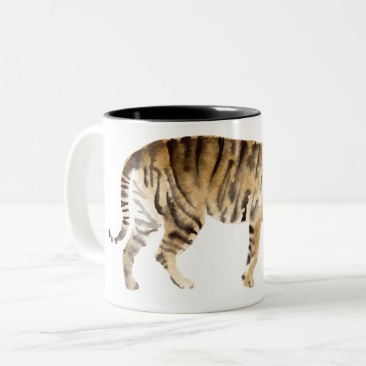 Wasserfarbe Tiger Wandern Zweifarbige Tasse (Vorderseite Links)