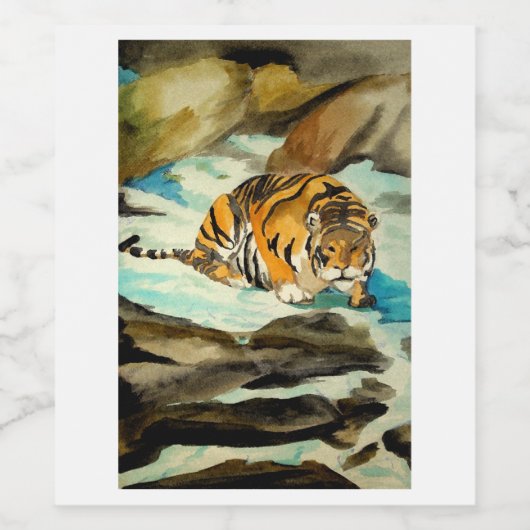 Wasserfarbe Tiger Weinetikett (Einzelnes Label)