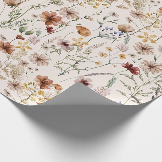Wasserfarbe Tiny Bloom Boho Blumenmuster Geschenkpapier (Ecke)