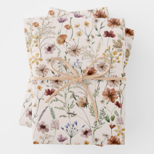 Wasserfarbe Tiny Bloom Boho Blumenmuster Geschenkpapier Set