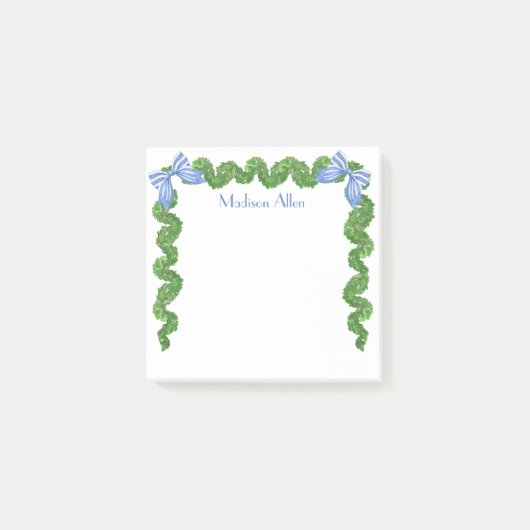 Wasserfarbe Topiary Bow Garland Post-it Klebezettel (Vorderseite)