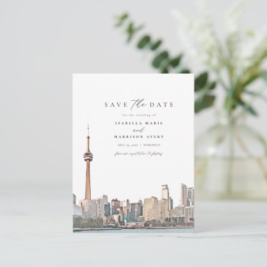 Wasserfarbe Toronto Canada Skyline Save the Date Postkarte (Stehend Vorderseite)