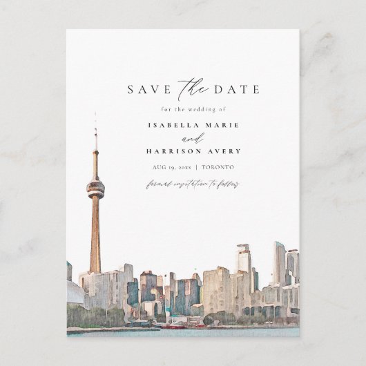 Wasserfarbe Toronto Canada Skyline Save the Date Postkarte (Vorderseite)