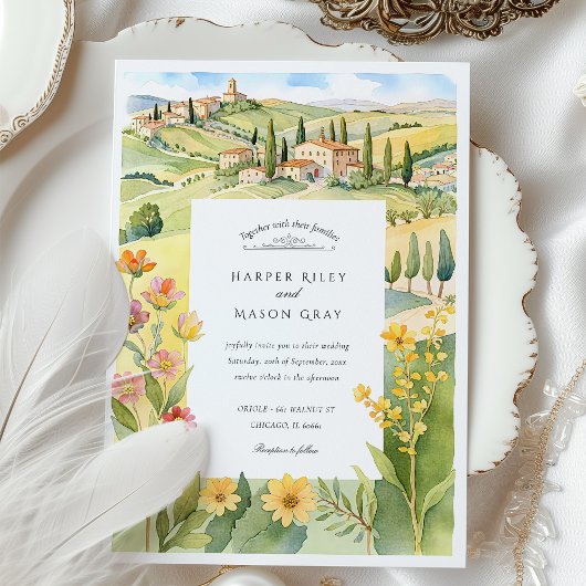 Wasserfarbe Toskana Hochzeit Einladung