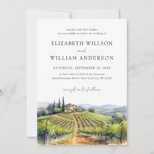 Wasserfarbe Toskana Italien Hochzeit in Urlaubsort Einladung (Vorderseite)
