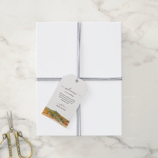 Wasserfarbe Toskana Italien Skyline Hochzeit Willk Geschenkanhänger (Mit Garn)