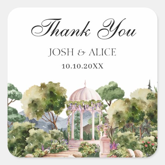 Wasserfarbe Traumgrüner Garten elegant Quadratischer Aufkleber (Vorderseite)