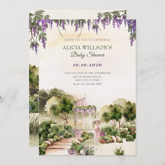 Wasserfarbe Traumgrüner Garten elegante Babydusche Einladung (Vorne/Hinten)