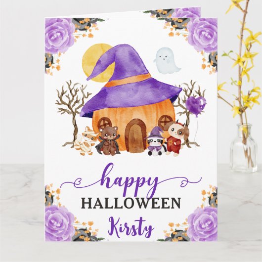 Wasserfarbe Trick oder Treat Happy Halloween Karte (Gelbe Blume)