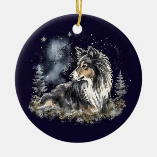 Wasserfarbe Tricolor Sheltie Weihnachten Keramik Ornament (Vorne)