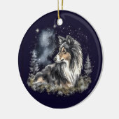 Wasserfarbe Tricolor Sheltie Weihnachten Keramik Ornament (Links)