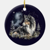 Wasserfarbe Tricolor Sheltie Weihnachten Keramik Ornament (Hinten)