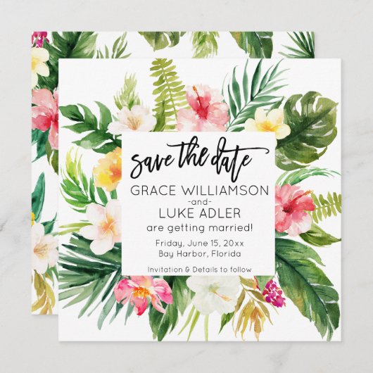 Wasserfarbe Tropenblumen Save the Date (Vorne/Hinten)
