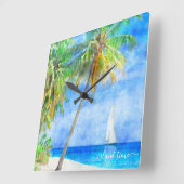 Wasserfarbe Tropical Island Beach Palm Tree Quadratische Wanduhr (Winkel)