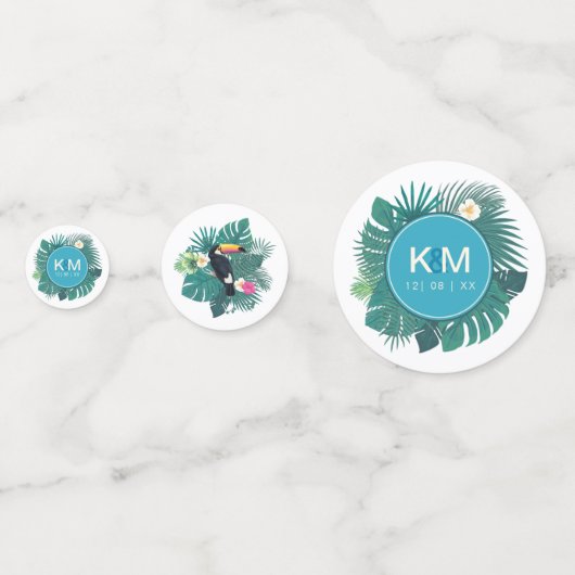 Wasserfarbe Tropisch mit Toucan Aquamarin ID577 Konfetti (Vorderseiten)