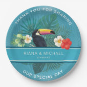 Wasserfarbe Tropisch mit Toucan Vielen Dank Aquama Pappteller (Vorderseite)