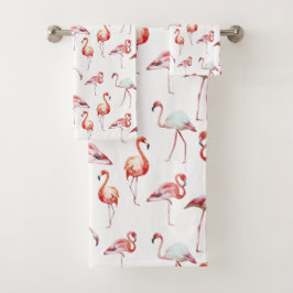 Wasserfarbe Tropisch rosa Flamingo Badhandtuch Set