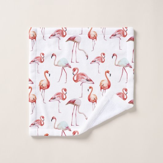 Wasserfarbe Tropisch rosa Flamingo Badhandtuch Set (Waschlappen)