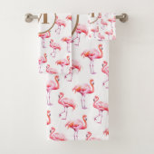 Wasserfarbe Tropisch rosa Flamingo | Benutzerdefin Badhandtuch Set (Insitu)