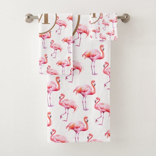 Wasserfarbe Tropisch rosa Flamingo | Benutzerdefin Badhandtuch Set (Insitu)