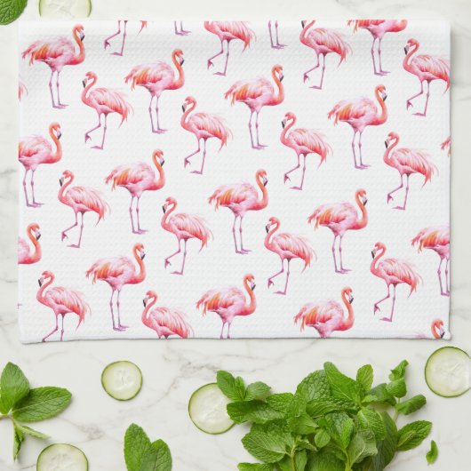 Wasserfarbe Tropisch rosa Flamingo Geschirrtuch (Gefaltet)