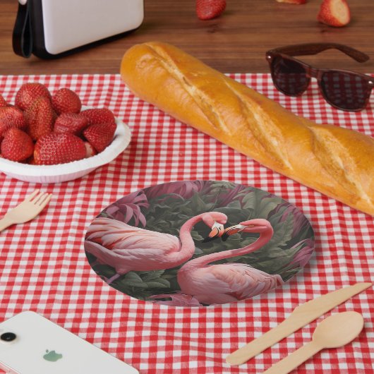 Wasserfarbe Tropisch rosa Flamingo Romance Pappteller (Picknick)