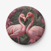 Wasserfarbe Tropisch rosa Flamingo Romance Pappteller (Vorderseite)