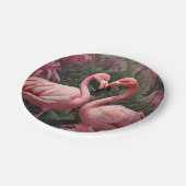 Wasserfarbe Tropisch rosa Flamingo Romance Pappteller (Schrägansicht)