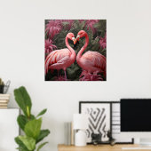 Wasserfarbe Tropisch rosa Flamingo Romance Poster (Heimbüro)