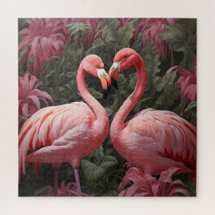 Wasserfarbe Tropisch rosa Flamingo Romance Puzzle