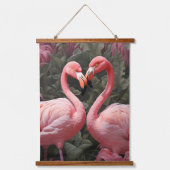 Wasserfarbe Tropisch rosa Flamingo Romance Wandteppich Mit Holzrahmen (Vorderseite)