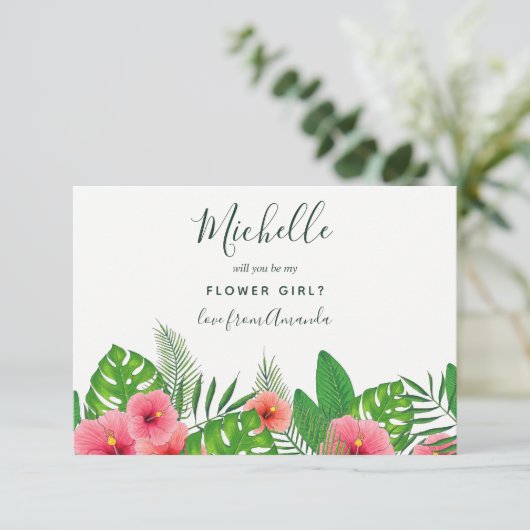 Wasserfarbe tropisch wirst du mein Blumenmädchen s Einladung (Stehend Vorderseite)