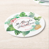 Wasserfarbe Tropische Ananas Orchidee Gastgeschenk Runder Pappuntersetzer (Angewinkelt)