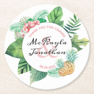Wasserfarbe Tropische Ananas Orchidee Gastgeschenk Runder Pappuntersetzer