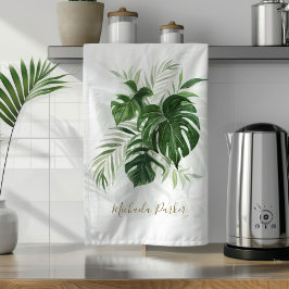 Wasserfarbe Tropische Blätter Grüne Personalisiert Geschirrtuch