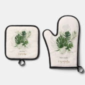 Wasserfarbe Tropische Blätter Grüne Personalisiert Ofenhandschuh & Topflappen-Set (Vorderseite)