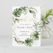 Wasserfarbe Tropische Blätter Grüne Save the Date (Stehend Vorderseite)