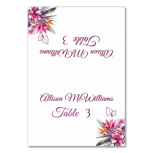 Wasserfarbe tropische Bliss-Vegetarier-Hochzeit- Tischnummer (Vorderseite)