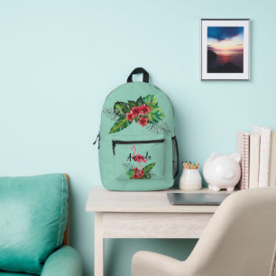 Wasserfarbe Tropische Blume Flamingo Personalisier Bedruckter Rucksack