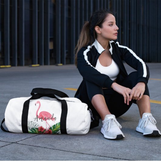 Wasserfarbe Tropische Blume Flamingo Personalisier Duffle Bag