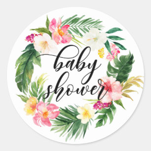 Wasserfarbe Tropische Blume Kinderdusche Runder Aufkleber