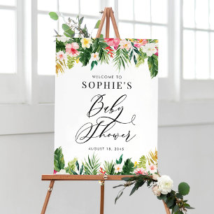Wasserfarbe Tropische Blume Kinderdusche Willkomme Poster