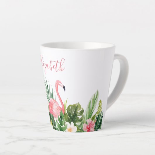 Wasserfarbe Tropische Blume Name Rosa Flamingo Milchtasse (Rechte Ecke)