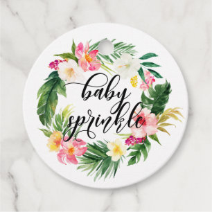 Wasserfarbe Tropische Blume Wreath Baby Sprinkle Geschenkanhänger