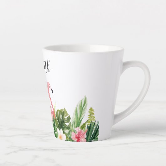 Wasserfarbe Tropische Blüte Rosa Flamingo Name Milchtasse (Rechts)